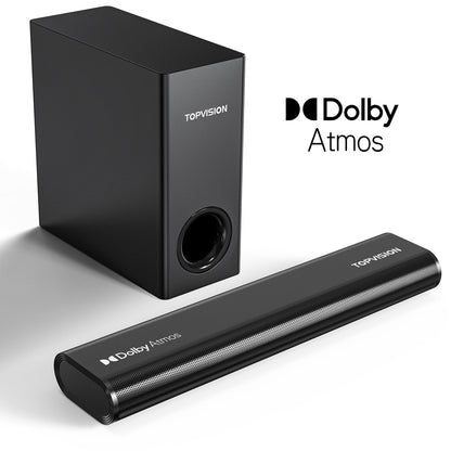 TOPVISION Sound Bar, 2.1ch Dolby Atmos Soundbars for TV, 150W 3D Sound System Speaker with Bluetooth 5.3/HDMI/Aux/Opt/USB Connection