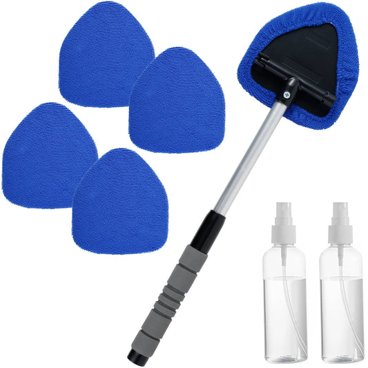 Tcwhniev Car Windshield Cleaner,Car Window Cleaner with Extendable Handle Windshield Cleaning Tool with 5 Reusable and Washable Pads Telescopic Auto Glass Cleaning Tool for SUV RV Truck,Blue