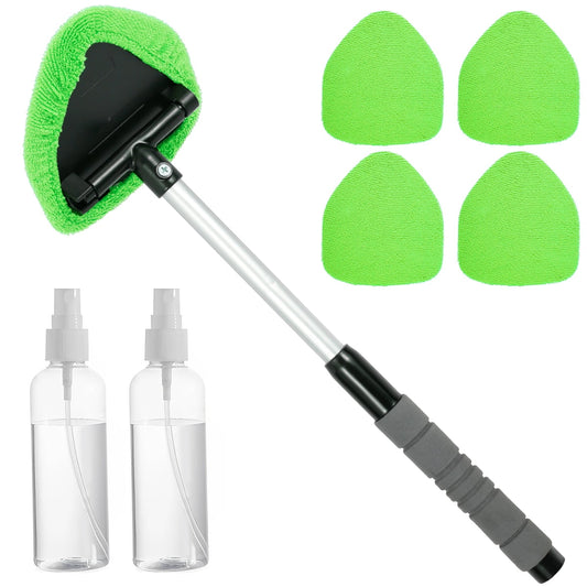 Tcwhniev Car Windshield Cleaner,Car Window Cleaner with Extendable Handle Windshield Cleaning Tool with 5 Reusable and Washable Pads Telescopic Auto Glass Cleaning Tool for SUV RV Truck,Green