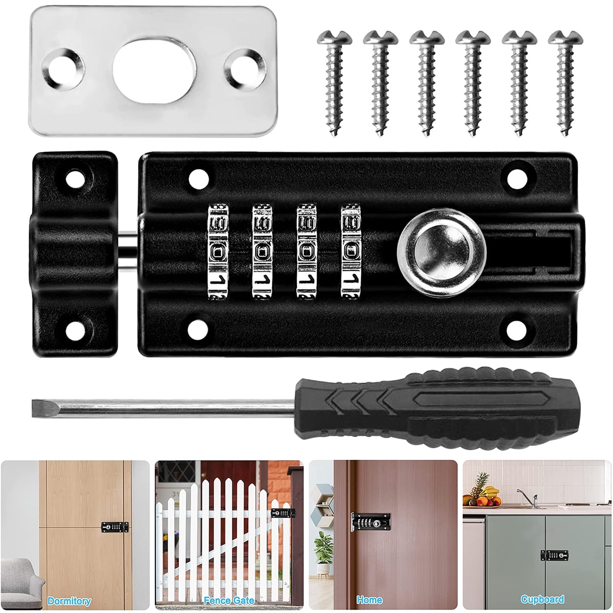 Tcwhniev Combination Bolt Lock Stainless Steel 4 Digit Pin Code Door Combination Slide Latch Lock with Screwdriver Keyless Door Security Locking Bolt for Home Gate Shed Fence Garage