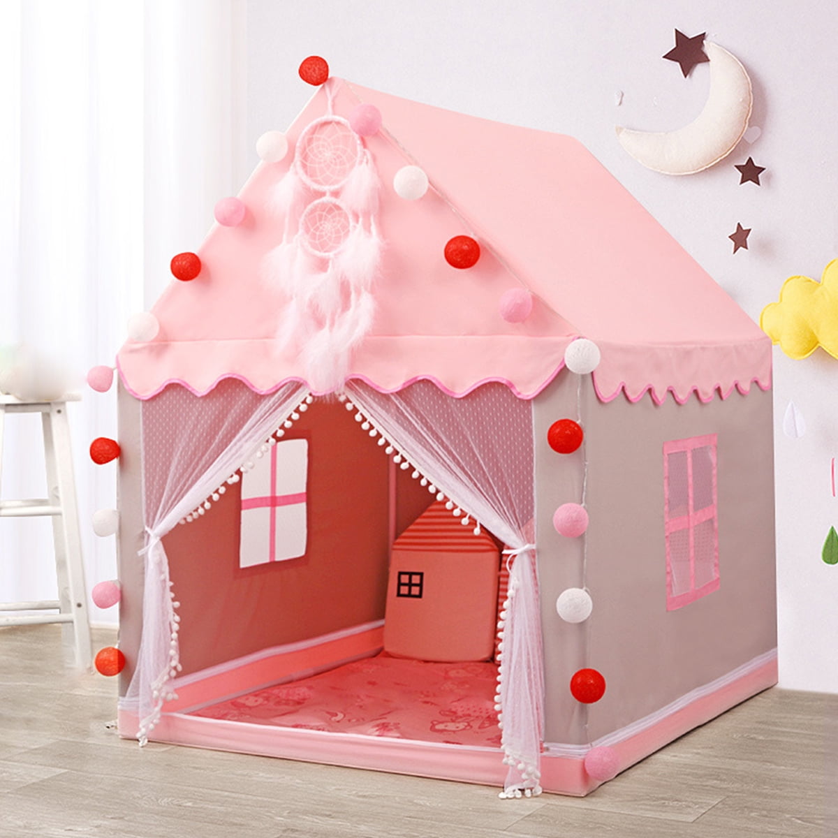 Tcwhniev Indoor/Outdoor Fairy Princess Castle Tent,Pink Kids Tent Large Princess Castle Playhouse,Tents for Kid,Princess Castle Pink Play Tent House(51.2 x 39.4 x 47.2in)