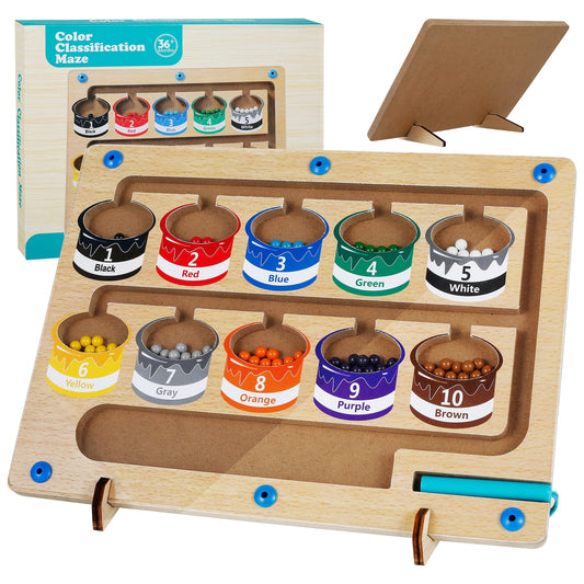 Tcwhniev Magnetic Color Sorting Board Montessori Wooden Color and Number Maze Magnet Puzzle Game Board Wooden Magnet Puzzles Board Games Educational Learning Toys for Fine Motor Skills Toys