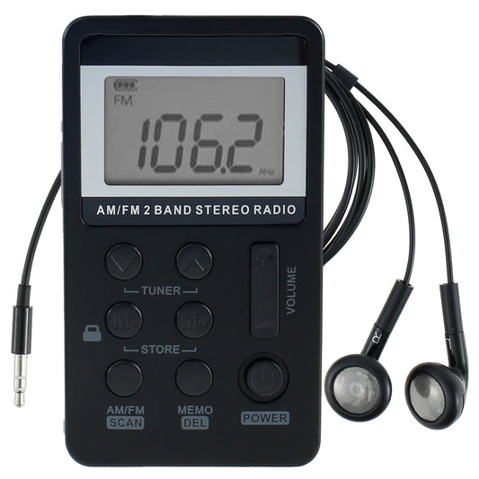 Tcwhniev Portable AM/FM Radio, Black, Rechargeable Walkman Radio with LCD Display for Jogging