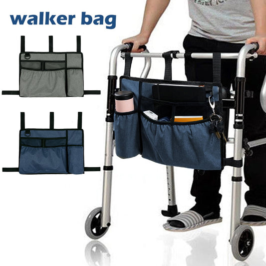 Tcwhniev Walker Bag with Cup Holder, Large Capacity Storage Pouch, Wheelchairs Storage Organizer Bag, Walker Rollator Storage Bag, Folding Storage Pouch for Seniors Elderly Handicap, Blue