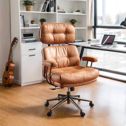 Toject Ergonomic Office Chair, High Back Comfy Home Office Chair with Lumbar Support, Mid-Century Modern Computer Executive Desk Chair with Thickened Cushions (Suede Leather, Brown)