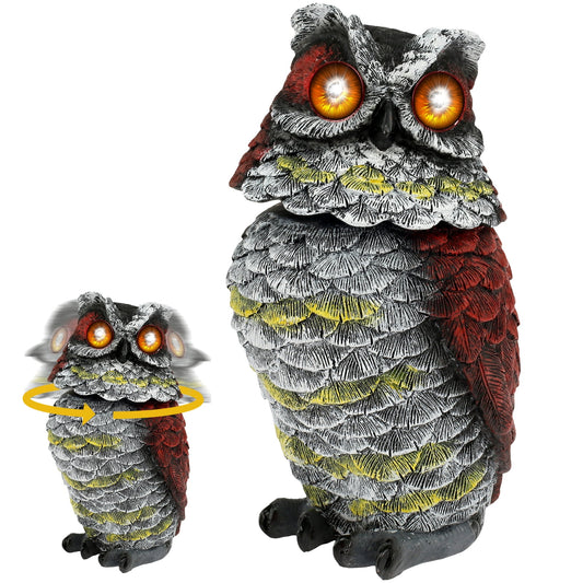 Toorise 1PC Solar Owl with Flashing Eyes and Rotating Head Realistic Solar Powered Garden Owl Resin Owl Statue Waterproof Solar Owl Decoys to Scare Birds Away