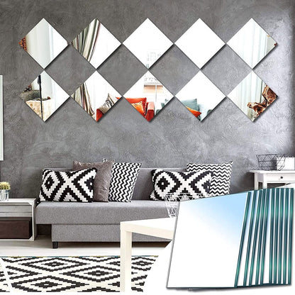 Toorise 20pcs 12in Flexible Mirror Sheets Self-Adhesive Plastic Mirror Tiles Non-Glass Mirror Sticker,Ultra-Thin Flexible Mirror Sheets for Bedroom Closet Bathroom