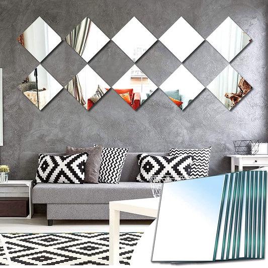Toorise 20pcs 12in Flexible Mirror Sheets Self-Adhesive Plastic Mirror Tiles Non-Glass Mirror Sticker,Ultra-Thin Flexible Mirror Sheets for Bedroom Closet Bathroom