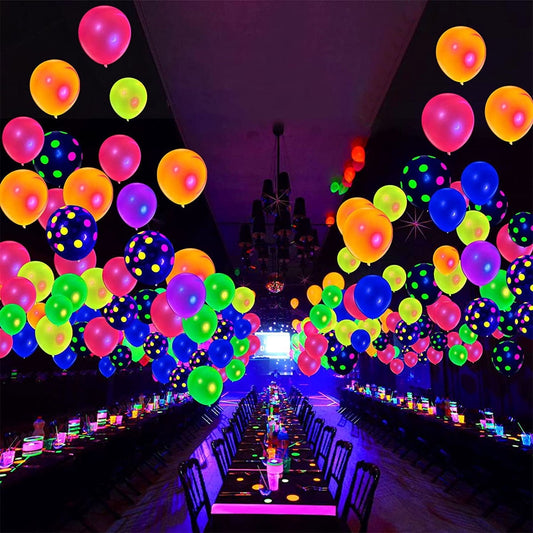 Toorise 90Pc Polka Dot Fluorescent Balloons 12 UV Neon Balloons Glow In the Dark for Birthday, Wedding, Neon Party, Decorations Supplies