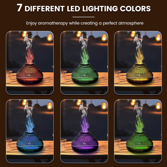 Toorise Aromatherapy Machine Volcano Diffuser Simulated Flame Seven Color Crack Flame Essential Oil Diffusers 160ml Capacity Flame Aroma Diffuser Quiet Aromatherapy Diffuser Waterless Auto Off