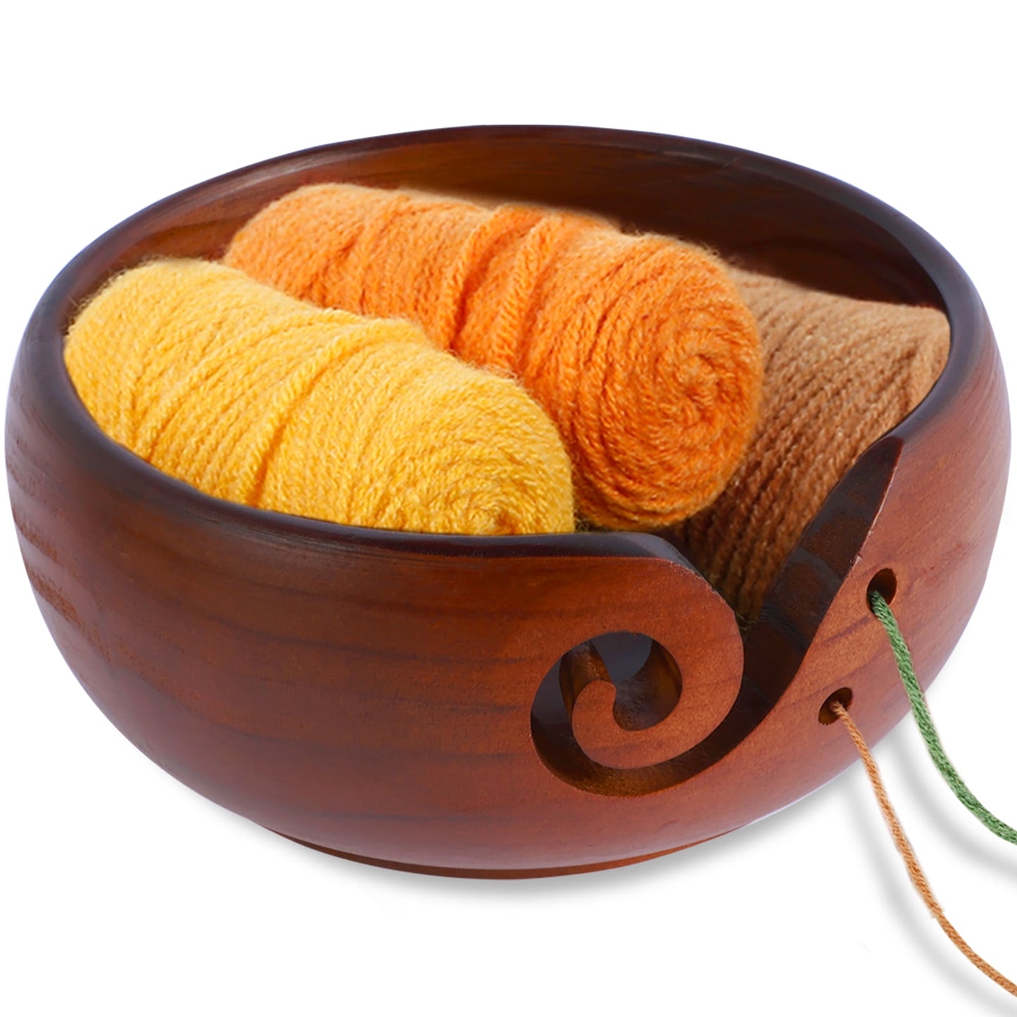 Toorise Wooden Yarn Bowl,Knitting Yarn Bowl with Holes,Pine Wood Crochet Bowl Holder,Weaving Thread Bowl to Prevent Slipping