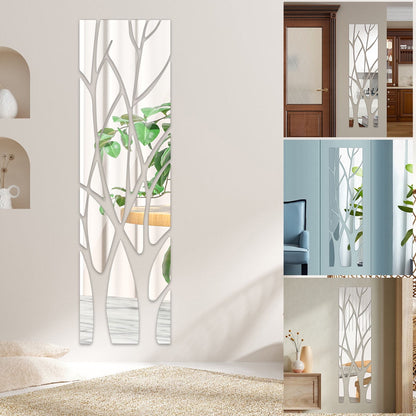 Tree Branches 3D Mirror Wall Sticker Self Adhesive Removable with Branches Mirror Sticker Eco-friendly Wall Decals Acrylic Mirror Art Mural Decal for Home Decor 39.4x11inch