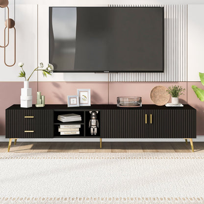 Tv Stand up to 77 inch, TV Stands for Living Room Entertainment Center with 2 Drawers and Open Shelves, Modern TV Stand with Storage in MDF, TV Console Table Media Cabinet for Bedroom, Office, Black