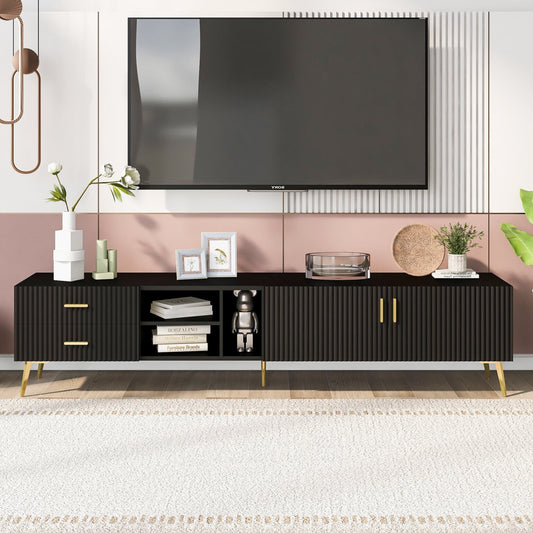 Tv Stand up to 77 inch, TV Stands for Living Room Entertainment Center with 2 Drawers and Open Shelves, Modern TV Stand with Storage in MDF, TV Console Table Media Cabinet for Bedroom, Office, Black