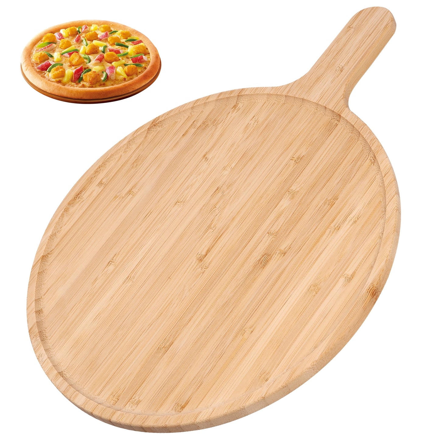 Txkrhwa 12 inches Round Pizza Cutting Board Cheese Paddle Board Round Serving Board Tray Bread and Crackers Platter with Handle for Serving and Food Prepare