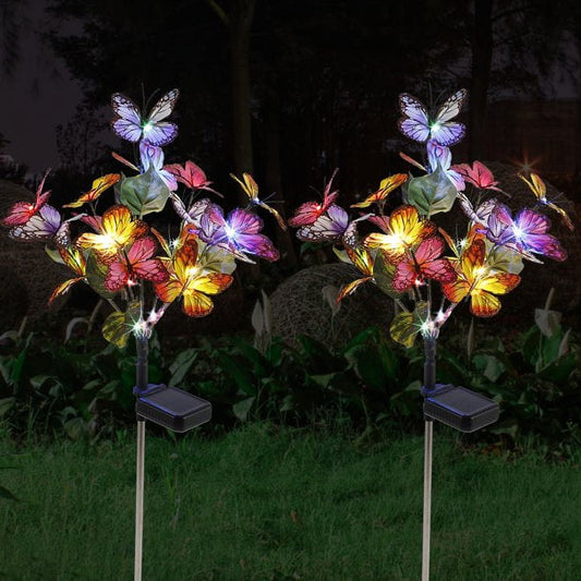 Txkrhwa 2 Pack Solar Powered Garden Stake Lights, Waterproof Solar Butterfly Lights, Outdoor Solar Landscape Lights, LED Lawn Lamp Fairy Lights, for Yard Lawn Patio Pathway Decoration
