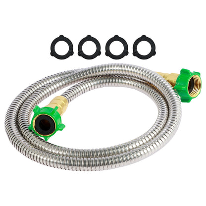 Txkrhwa 3 FT Short Garden Hose with Female to Female Connector, 3ft Metal Leakproof Leader Hose, Heavy Duty 304 Stainless Steel Flexible Hose for Outdoor Garden Watering Car Pet Cleaning