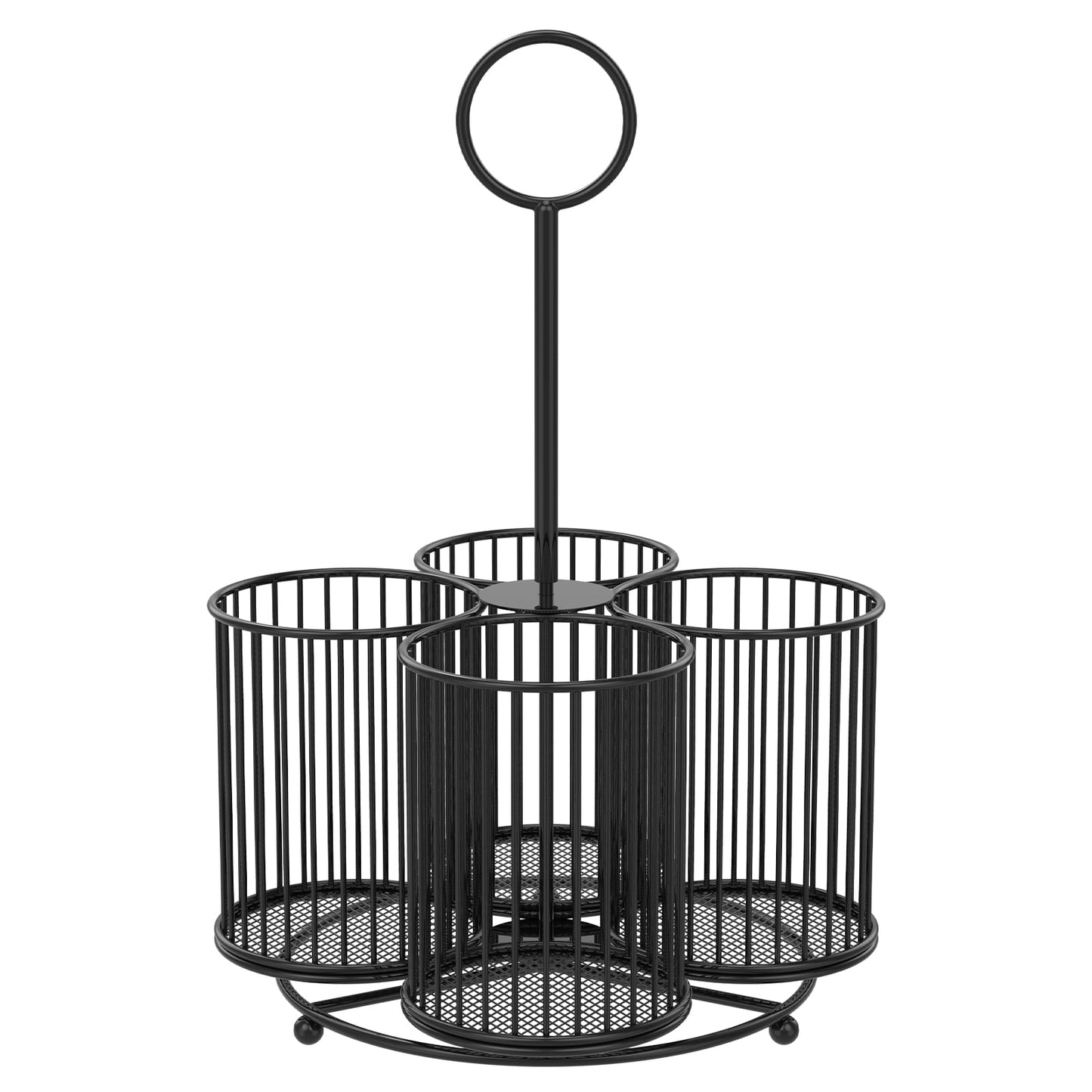 Txkrhwa 360° Rotating Utensil Caddy, 4 Compartment Metal Utensil Organizer, Kitchen Utensil Caddy, Multifunctional Cutlery Storage Holder, Flatware Organizer with Handle for Home Party