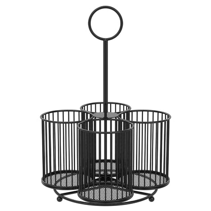 Txkrhwa 360° Rotating Utensil Caddy, 4 Compartment Metal Utensil Organizer, Kitchen Utensil Caddy, Multifunctional Cutlery Storage Holder, Flatware Organizer with Handle for Home Party