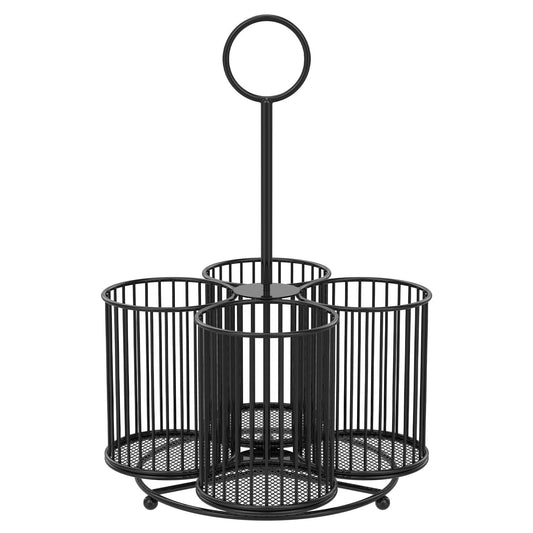 Txkrhwa 360° Rotating Utensil Caddy, 4 Compartment Metal Utensil Organizer, Kitchen Utensil Caddy, Multifunctional Cutlery Storage Holder, Flatware Organizer with Handle for Home Party