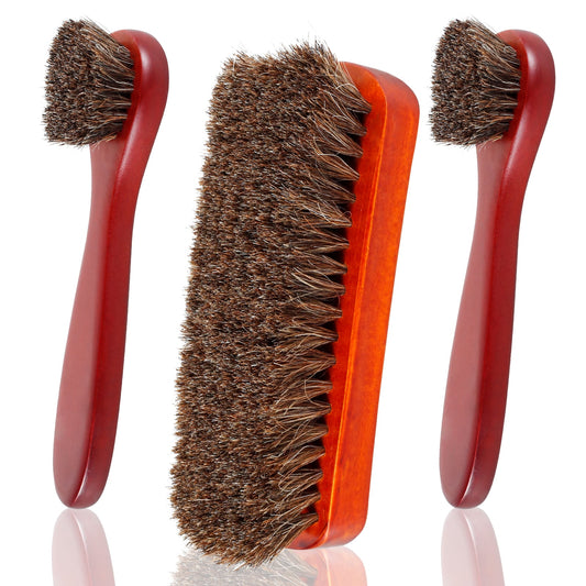Txkrhwa 3Pcs Horsehair Shoes Brush Kit Leather Shoes Polish Brushes with Long Handle Soft Horsehair Boots Care Brushes Horsehair Cleaning Brush Set for Shoes Boots Bags Car Seat