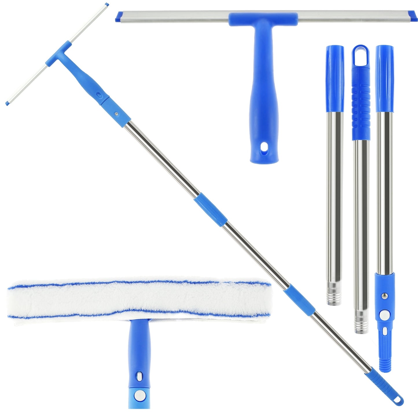 Txkrhwa 53 inch Silicon Window Cleaner Squeegee, Microfiber Window Glass Wiper, Window Scrubber Cleaning Tool with Extendable Stainless Steel Pole for Bathroom, Shower, Car, Glass