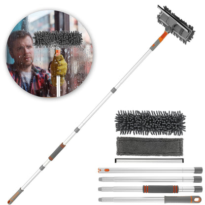 Txkrhwa 63 inch Window Cleaning Squeegee Cleaner Kit, 3 in 1 Window Squeegee Extension Pole Long Handle & Groove Cleaning Tool for Window, Car, Shower Glass Door, Mirror, Indoor & Outdoor