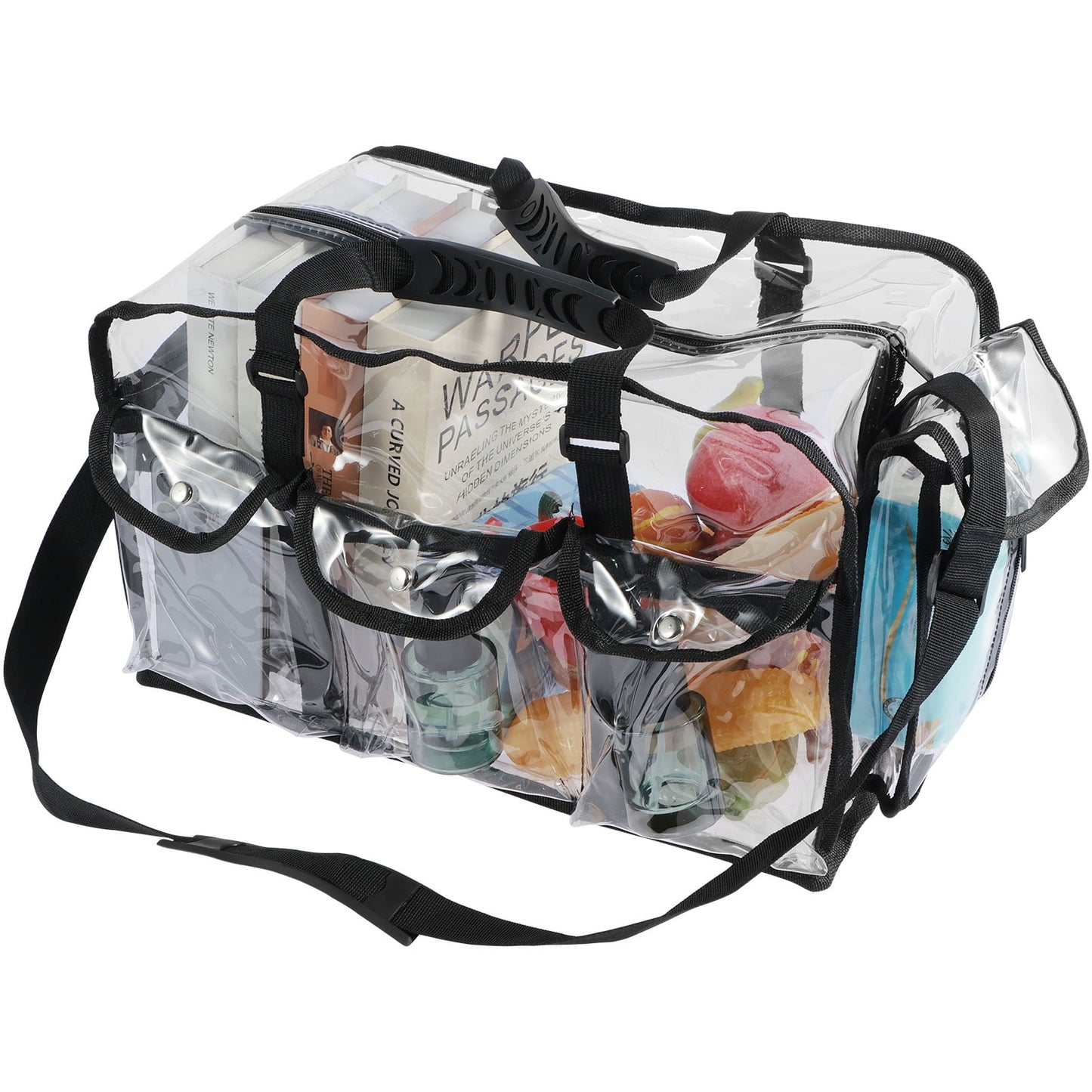 Txkrhwa Clear PVC Makeup Bag with 4 External Pockets, Wide Open Clear Makeup Organizer Bag, Zippered Clear Cosmetics Bag, Large Clear Makeup Tote Bag Toiletry Bags with Shoulder Strap