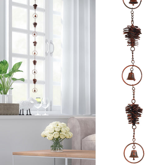 Wekvgz Rain Chain Decorative 45inch Metal Gutter Chain Vintage Gutter Pinecone Rain Chains for Gutters Decorative Hanging Rain Bells with Hooks for Patio Yard Garden Decor