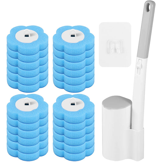 Tysrjsv Toilet Cleaning Kit ToiletWand with 24pcs Toilet Refills Extended Handle Disposable Toilet Brush Replacement Head Wall Mounted Toilet Bowl Cleaner 360° Deep Cleaning Hygienic for Bathroom