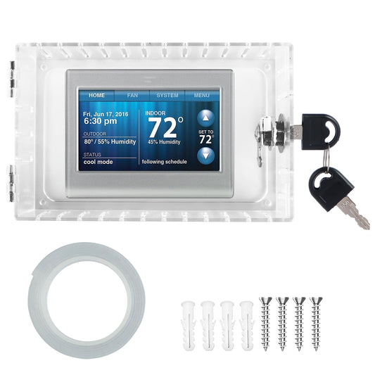 Universal Thermostat Lock Box with Key Clear Acrylic Thermostat Cover Guard with Lock Easy to Install for Home Office School Restaurant 4.7 x 7.3 x 2.2 Inches