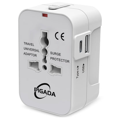 Universal Travel Adapter, International Plug Adapter with 2 USB Ports (1 USB C), PIGADA Worldwide Wall Charger AC Power Plug Converter Adaptor for US to EU UK AUS Asia