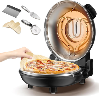 JMDLWZ Upgrade Pizza Oven, 12 Inch Electric Pizza Oven Indoor, 1200W Portable Countertop Pizza Maker with Viewing Window, Timer, Heats Up to 800°F, Ideal for Home Use, Bake Delicious Pizza Easily