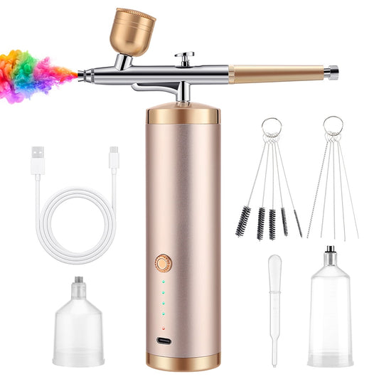 Upgraded Airbrush Kit with Air Compressor - 30PSI Rechargeable Cordless Handheld Airbrush Gun Air Brush Set with 0.3mm Nozzle and Cleaning Brush Set for Nail Art, Makeup, Tattoo, Painting, Cake Decor