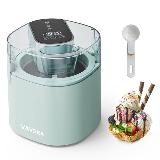 VAVSEA 1.6 Qt Ice Cream Maker with Scoop, 2-in-1 Electric Ice Cream Machine with LED Screen & Timer, Double-Insulated Freezer Bowl for Gelato, Frozen Yogurt, Sorbet, Mint Green