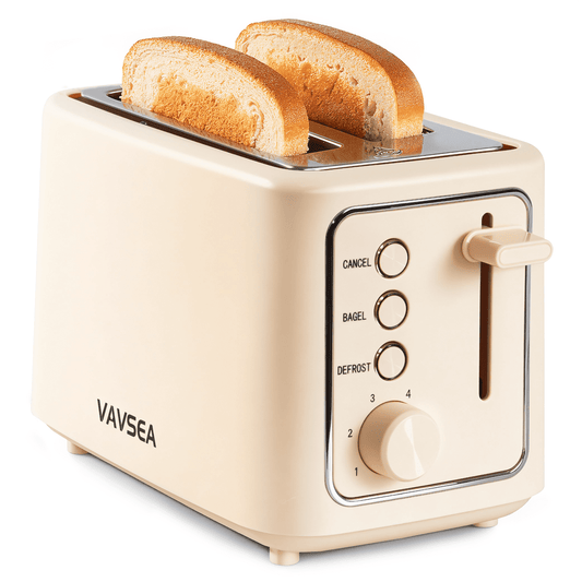 VAVSEA 2 Slice Toaster, 1000W Retro Wide Slot Toaster with 6 Shade Settings & LED Light for Bagels, Waffles, Toast, Bread, Removable Crumb Tray, Breakfast Helper, Beige
