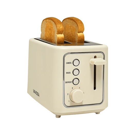 VAVSEA 2 Slice Toaster, 1000W Retro Wide Slot Toaster with 6 Shade Settings & LED Light for Bagels, Waffles, Toast, Bread, Removable Crumb Tray, Breakfast Helper, Beige