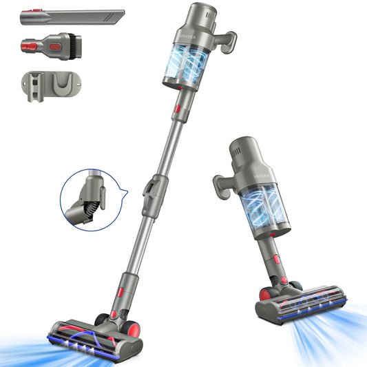VAVSEA Cordless Stick Vacuum Cleaner with Double Dust Cup, Powerful Suction Lightweight Vacuum Cleaner with 450W Brushless Motor for Home Hard Floor Carpet Pet Hair, New
