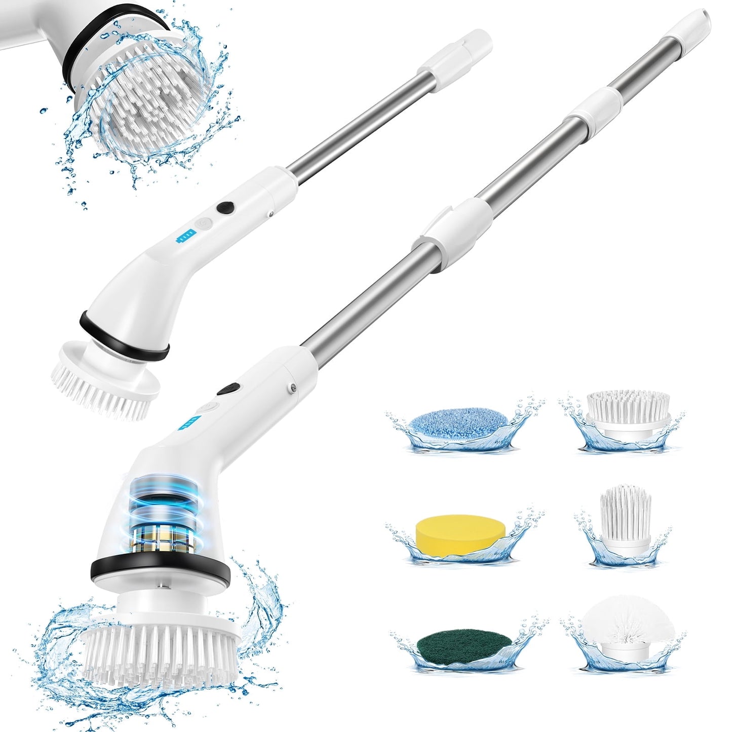 VAVSEA Electric Spin Scrubber,Cleaning Brush for Bathroom,1.5H 300RPM Shower Scrubber Kit for Floor Tile Bathtub,51 inchBathtub,51 inch