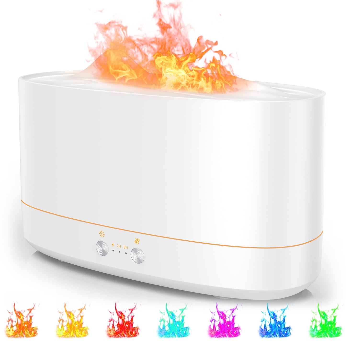 VAVSEA Flame Diffuser Humidifier, 7 Color Essential Oil Diffuser, Time Setting for Home, Room, White