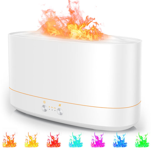 VAVSEA Flame Diffuser Humidifier, 7 Color Essential Oil Diffuser, Time Setting for Home, Room, White