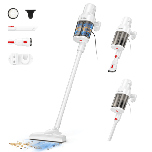 VAVSEA Vacuum Cleaner with 800ML Double Dust Cup, Lightweight 16Kpa 600W Powerful Suction Corded Stick Vacuum for Home, Pet Hair, Carpets and Hard Floors, White, New