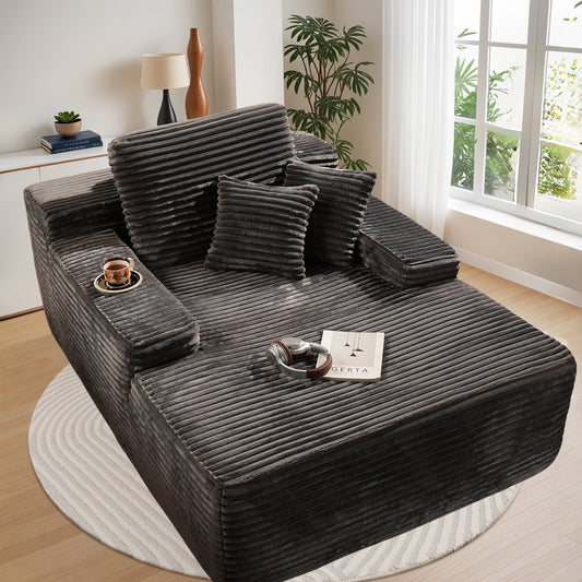 Vcatnet 67"x48" Chaise Lounge Chair Indoor Oversized Lounge Couch Plush Upholstered Corduroy Sofa Bed for Living Room and Bedroom, Gray