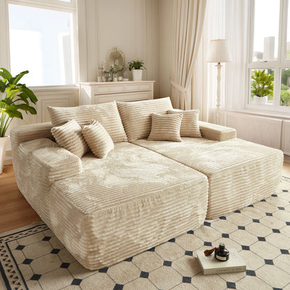 Vcatnet 81" Modular Sectional Sofa Couch Corduroy Chaise Lounge Loveseat Sofa Bed Oversized Upholstered Sleeper Sofa for Living Room and Bedroom, Beige