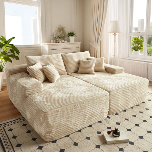 Vcatnet 81" Modular Sectional Sofa Couch Corduroy Chaise Lounge Loveseat Sofa Bed Oversized Upholstered Sleeper Sofa for Living Room and Bedroom, Beige