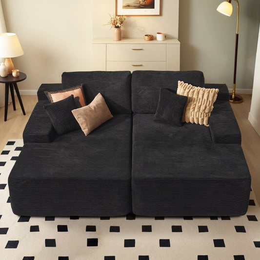 Vcatnet 81" Modular Sectional Sofa Couch Corduroy Chaise Lounge Loveseat Sofa Bed Oversized Upholstered Sleeper Sofa for Living Room and Bedroom, Black