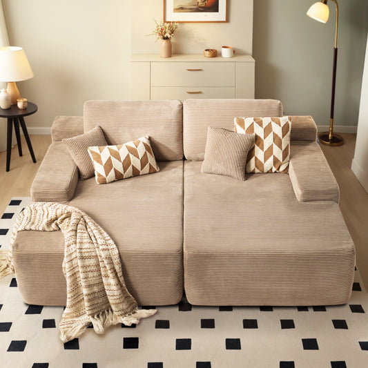 Vcatnet 81" Modular Sectional Sofa Couch Corduroy Chaise Lounge Loveseat Sofa Bed Oversized Upholstered Sleeper Sofa for Living Room and Bedroom, Camel