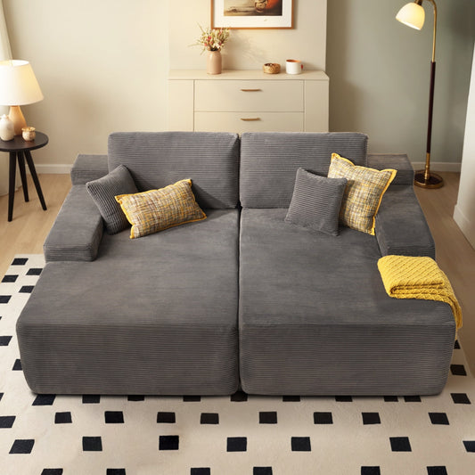 Vcatnet 81" Modular Sectional Sofa Couch Corduroy Chaise Lounge Loveseat Sofa Bed Oversized Upholstered Sleeper Sofa for Living Room and Bedroom, Gray