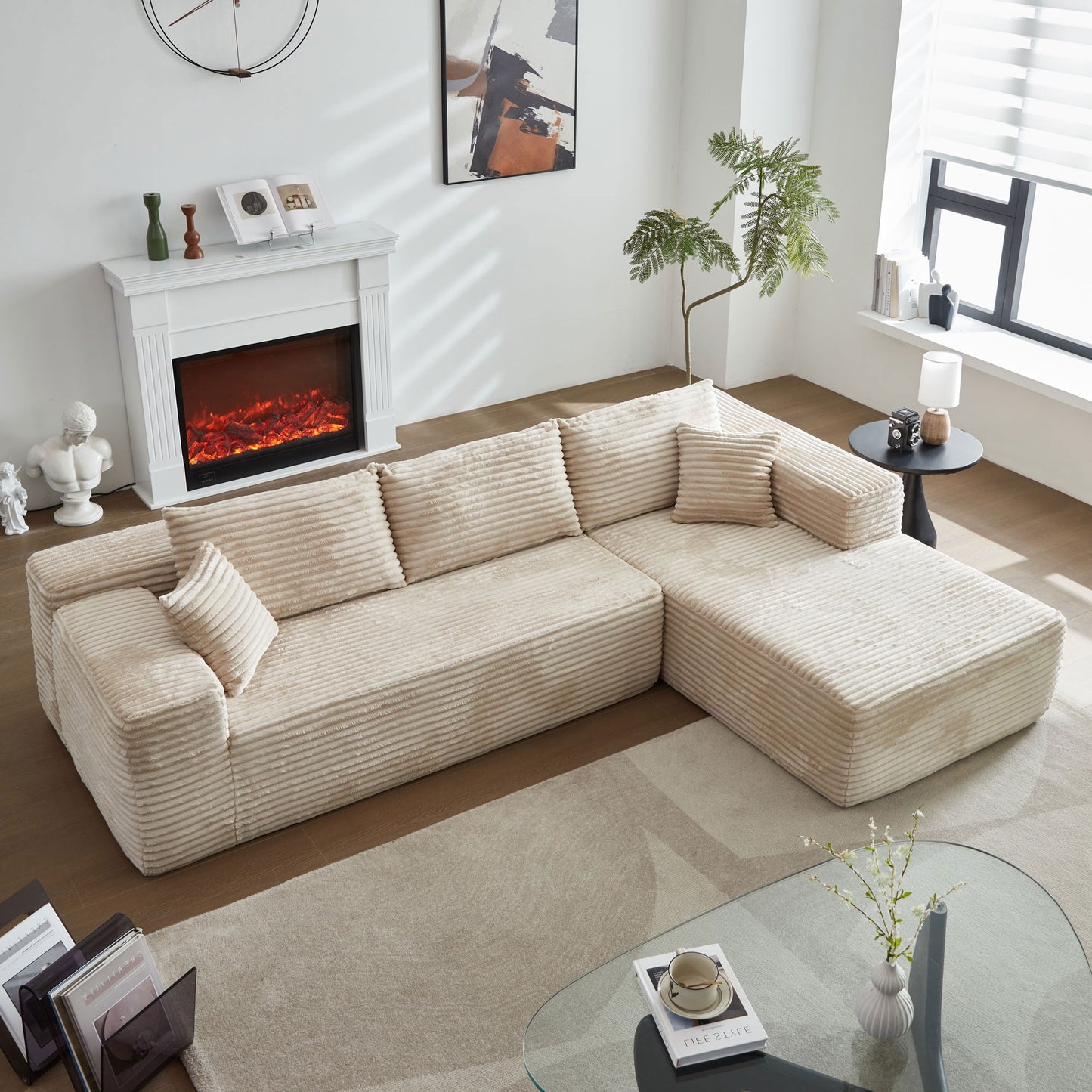 Vcatnet L Shaped Sectional Sofa Couch,Modular Upholstered Indoor Sofa,Modern Minimalist Couches for Living Room,Fully Assembled and Free Combination,Beige