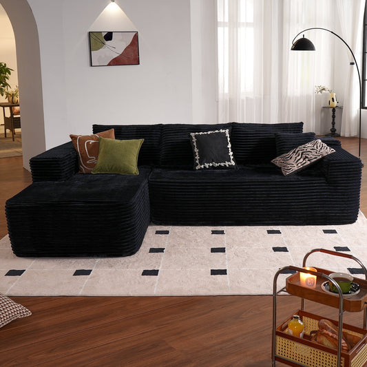 Vcatnet 106'' Modular Sectional Sofa Couch Corduroy L Shaped Modern Minimalist Couches for Living Room, Black